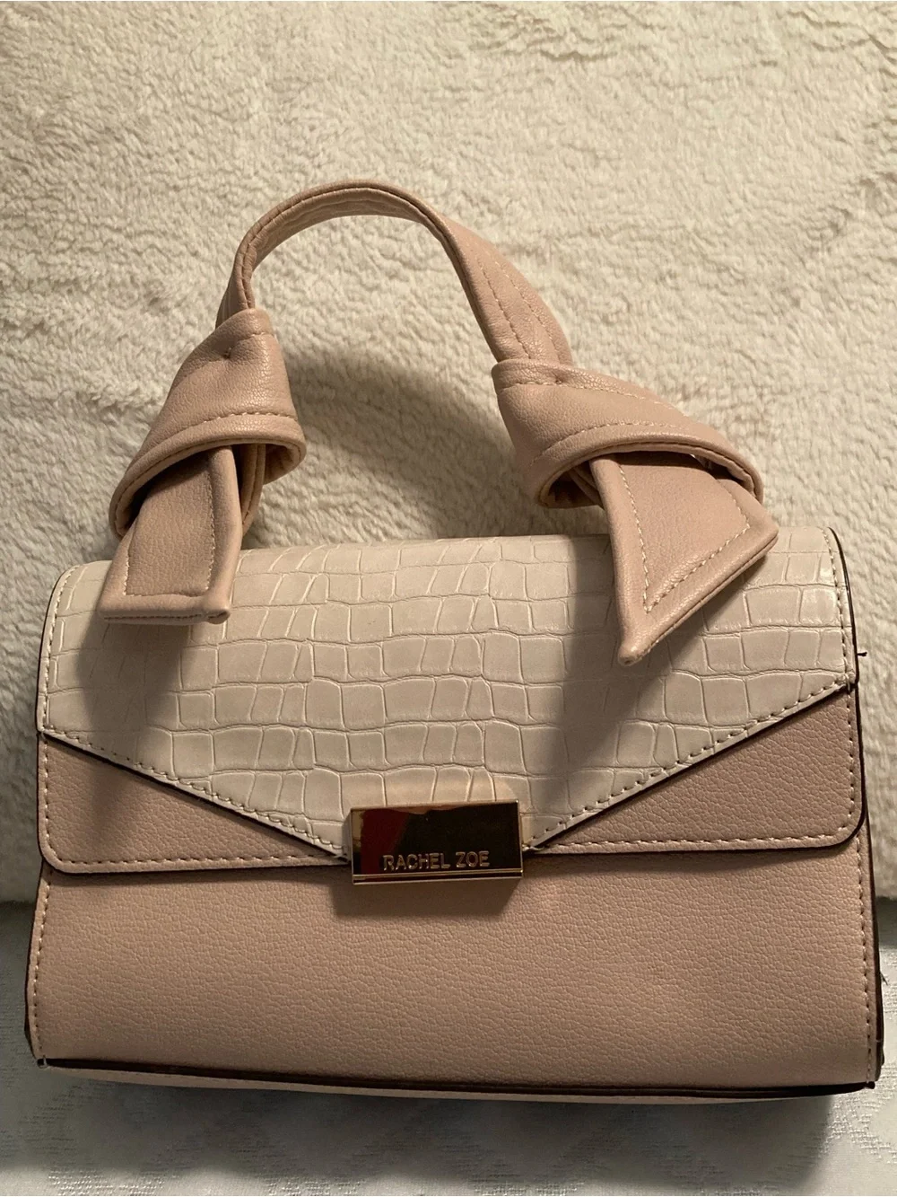Rachel Zoe Blush and Cream Croc-Accent Top Handle Satchel